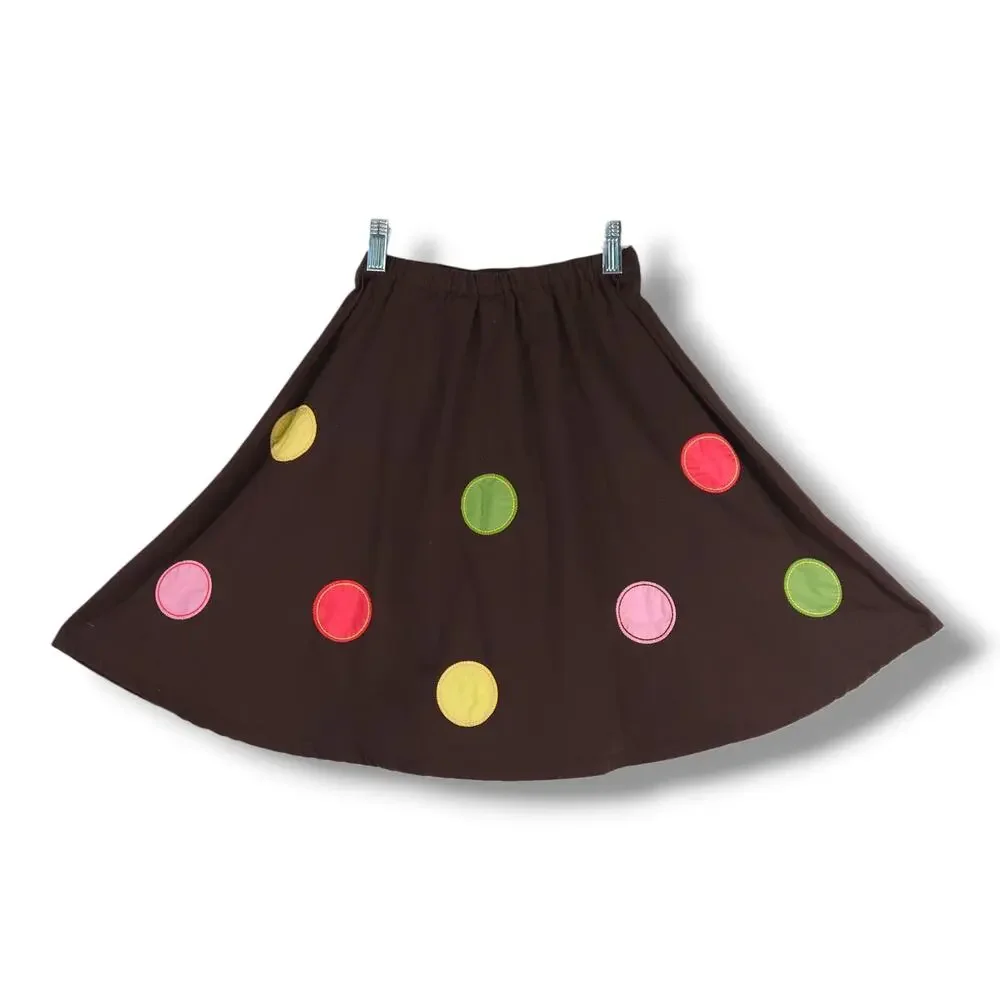 Gymboree Button Applique Elastic Waist A Line Skirt Brown Multicolor Girls 7‎